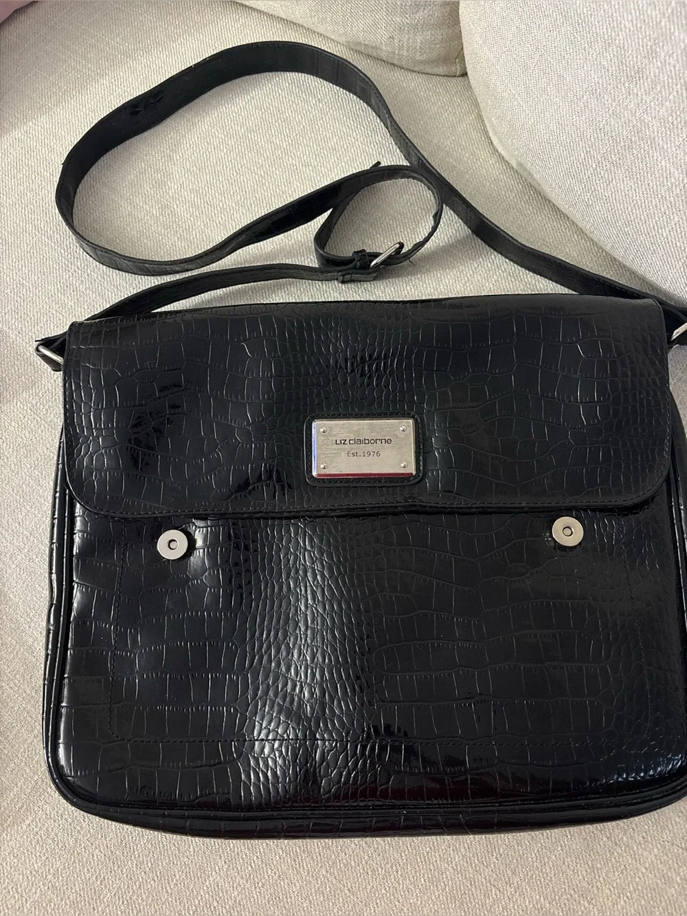 Liz Claiborne Black Croc-Embossed Messenger Bag